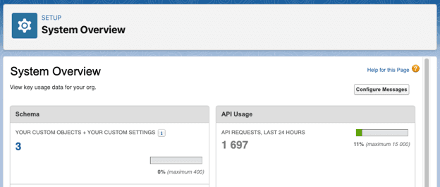 API Usage in Setup > System Overview